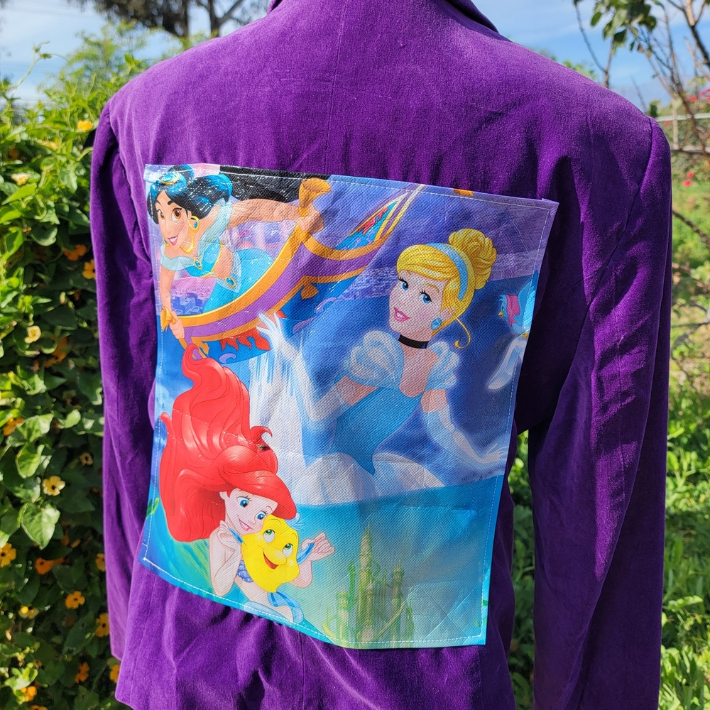 Vintage Upcycled Purple Blazer Disney Princess Back Patch Ariel Cinderella 14 L - Picture 3 of 5